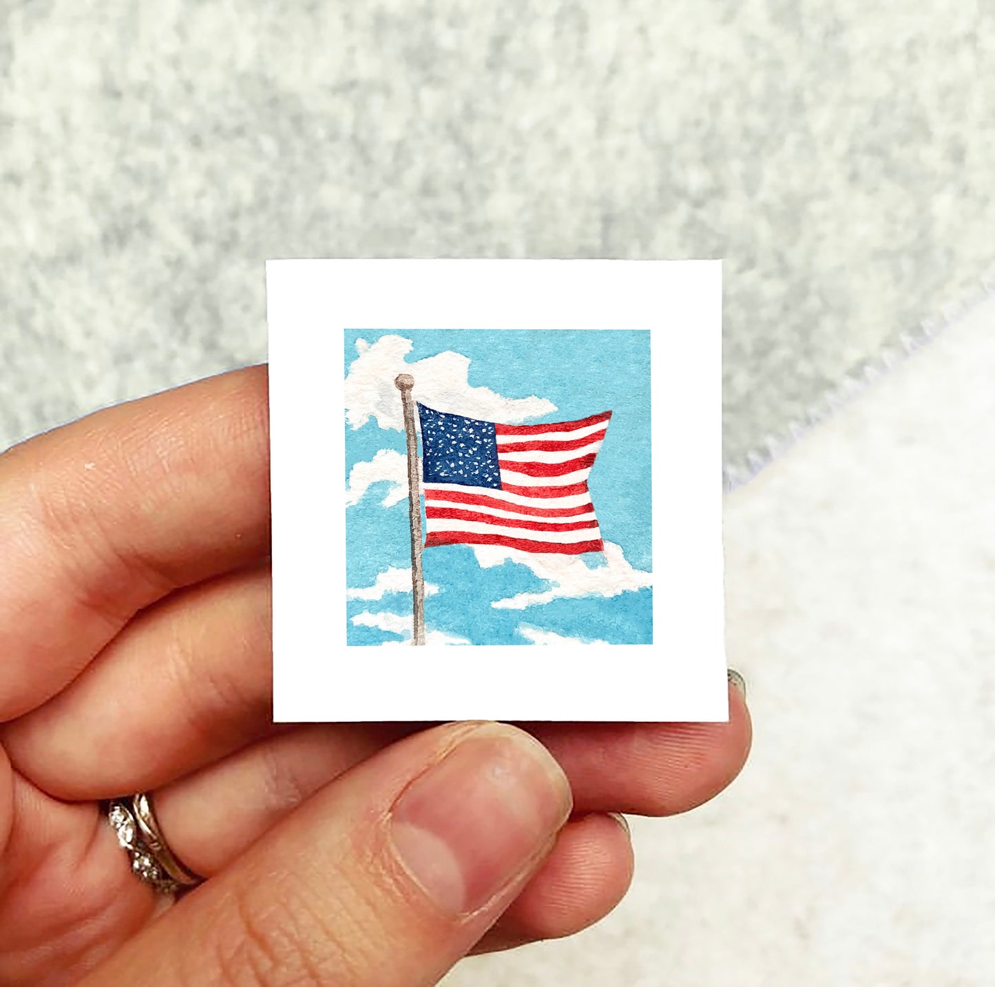Mini 1" American Flag Tiny Watercolor Print