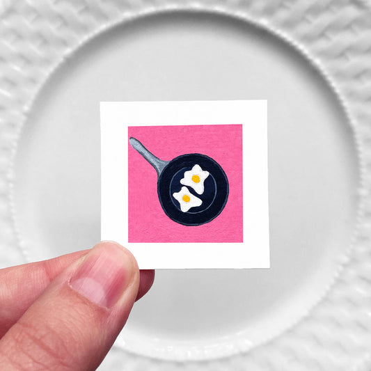 Mini 1" Eggs in Frying Pan Gouache Art Print
