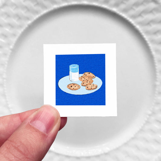 Mini 1" Chocolate Chip Cookies and Milk Gouache Art Print