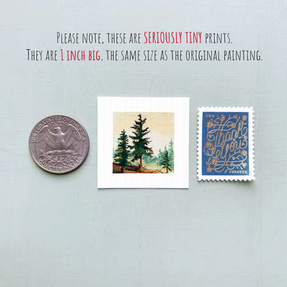 three small prints and a coin, all of which are described as "seriously tiny prints" and "1 inch big," respectively.