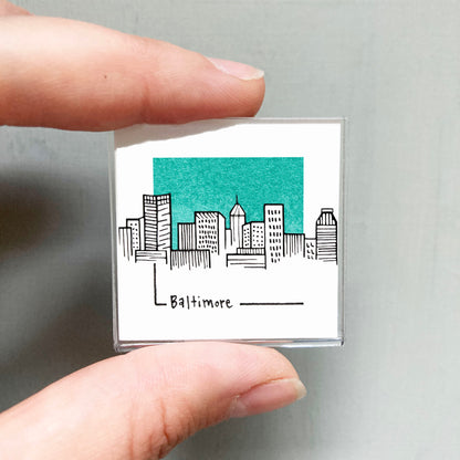 Mini Baltimore, Maryland Skyline 1.5" Watercolor and Ink Art PRINT