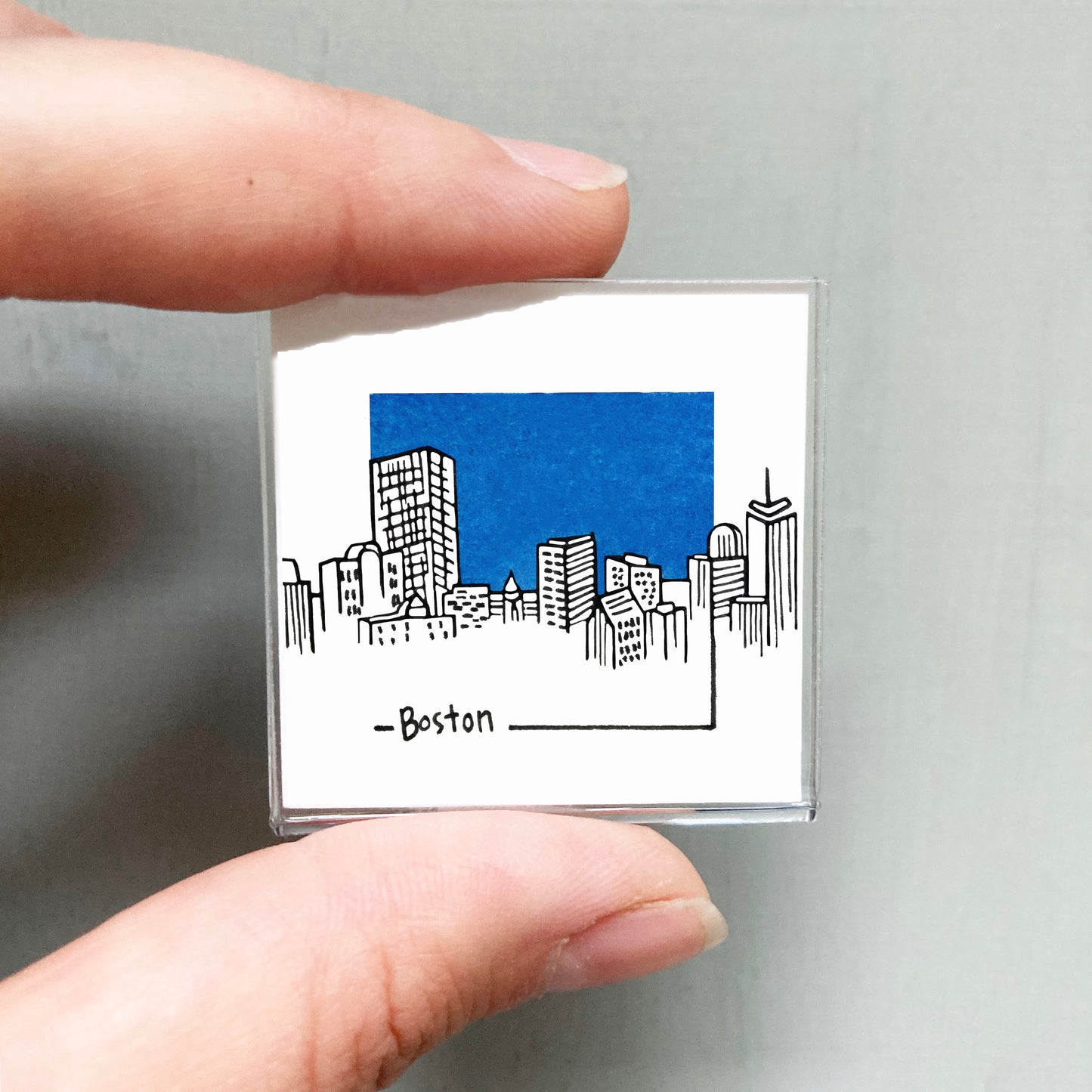 Mini Boston, Massachusetts Skyline 1.5" Watercolor and Ink Art PRINT