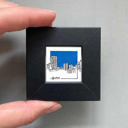 Mini Boston, Massachusetts Skyline 1.5" Watercolor and Ink Art PRINT