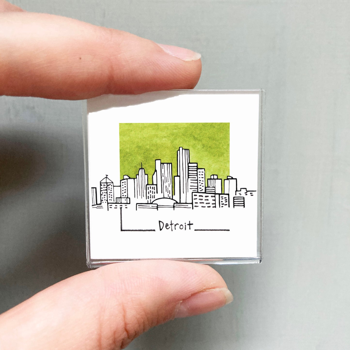 Mini Detroit, Michigan 1.5" Watercolor and Ink Art PRINT