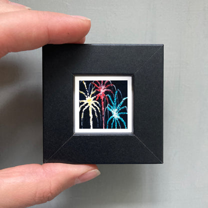 Mini 1" Fireworks 4th of July Tiny Watercolor Print