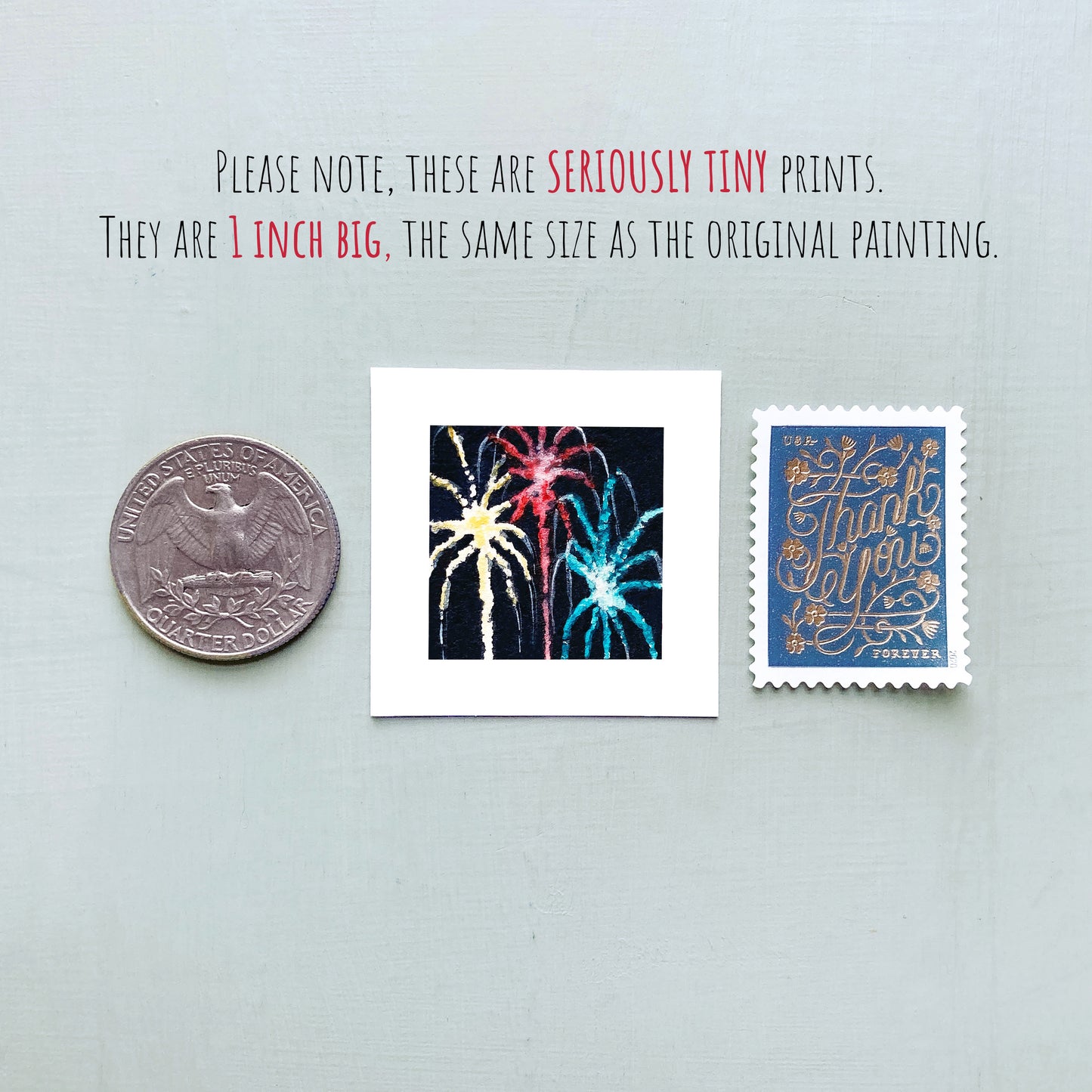 Mini 1" Fireworks 4th of July Tiny Watercolor Print