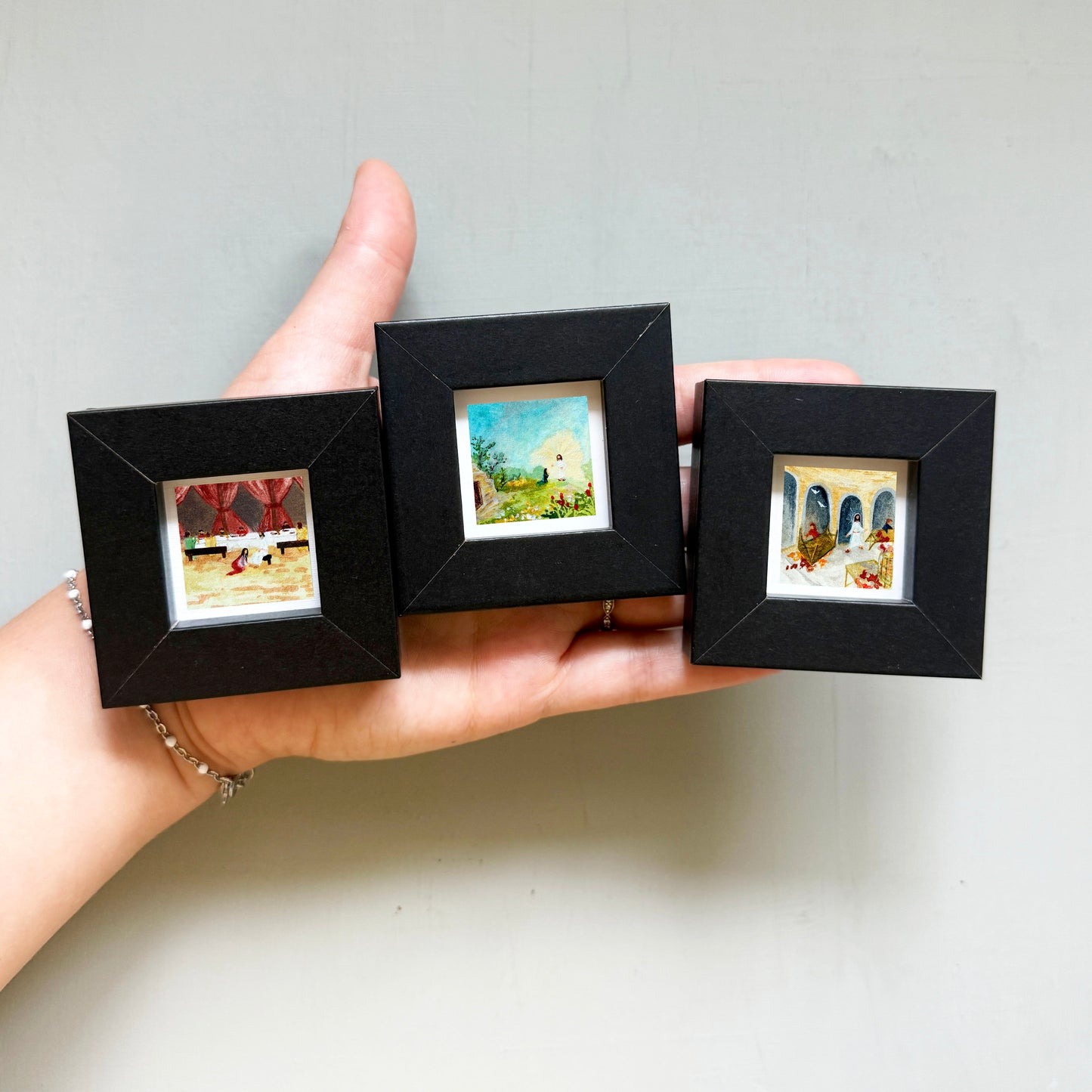 Miniature Easter Holy Week Art Prints Set of 8 - Tiny Watercolor 1-Inch Mini Wall Decor