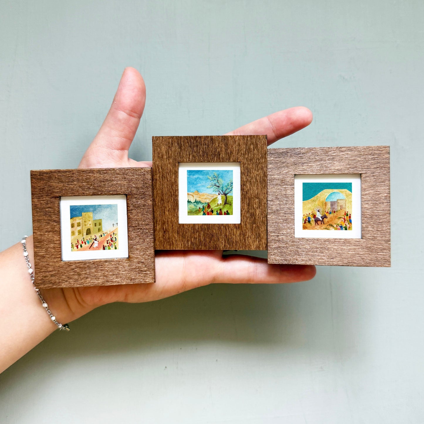 Miniature Easter Holy Week Art Prints Set of 8 - Tiny Watercolor 1-Inch Mini Wall Decor