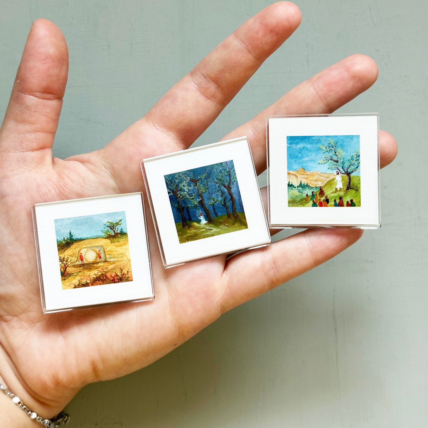 Miniature Easter Holy Week Art Prints Set of 8 - Tiny Watercolor 1-Inch Mini Wall Decor