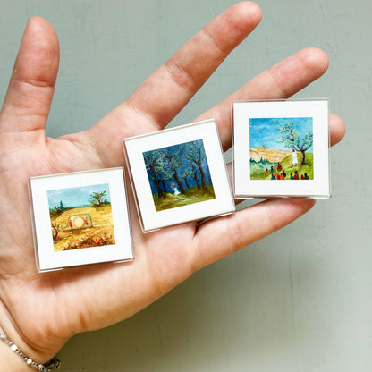 Miniature Easter Holy Week Art Prints Set of 8 - Tiny Watercolor 1-Inch Mini Wall Decor
