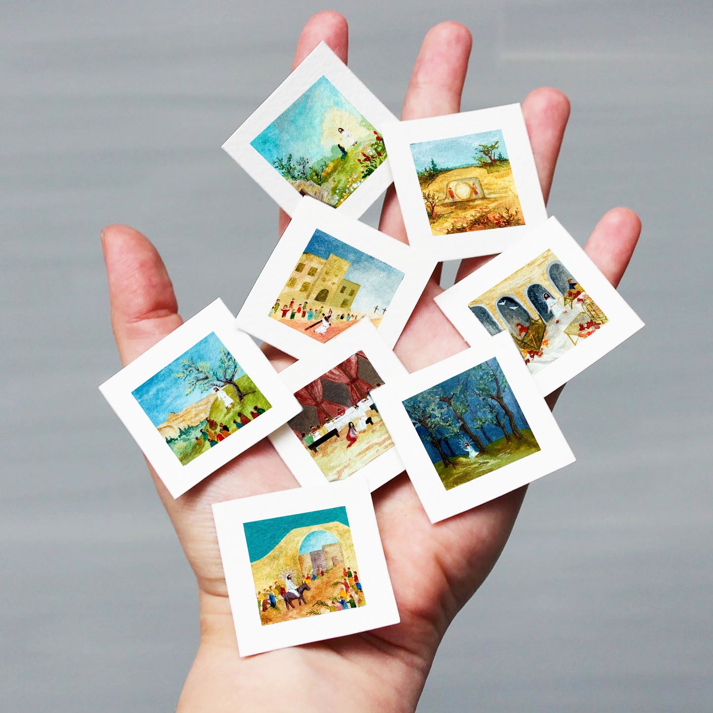 Miniature Easter Holy Week Art Prints Set of 8 - Tiny Watercolor 1-Inch Mini Wall Decor