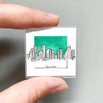 Mini Houston, Texas 1.5" Watercolor and Ink Art PRINT