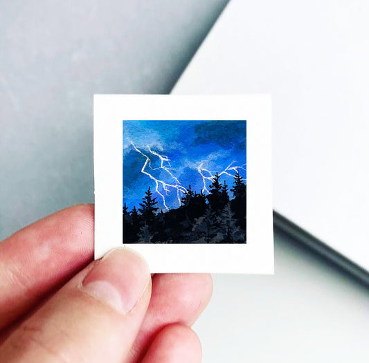 Mini 1" Lightening Storm Forest Gouache Print