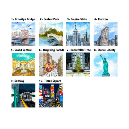 FULL SET 10 NYC Miniature Art PRINTS