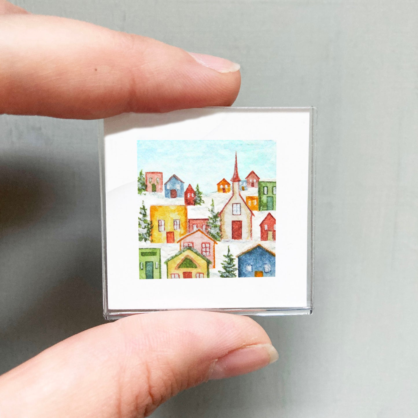 Mini 1" Snowy Village Day Watercolor Print