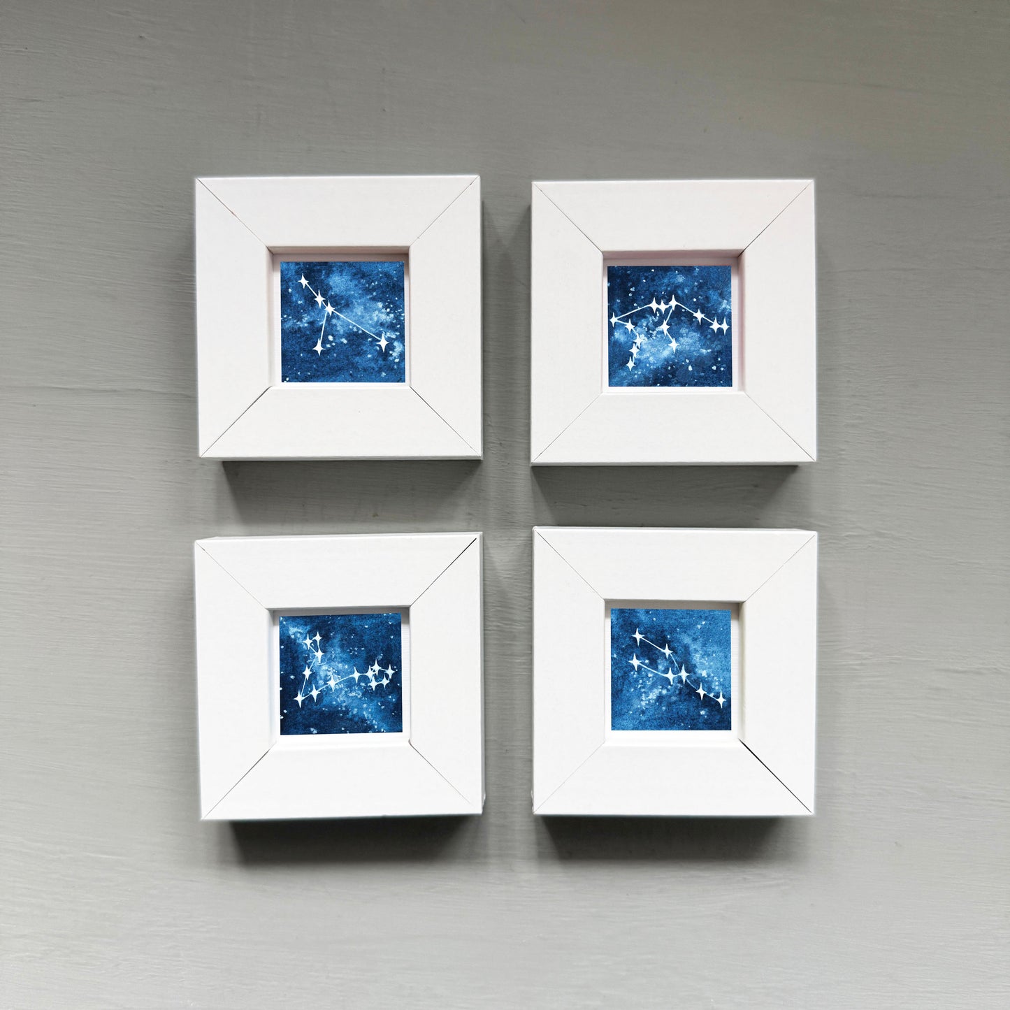 Miniature Zodiac Constellations Art Prints Set of 12 - Tiny Watercolor 1-Inch Mini Wall Decor