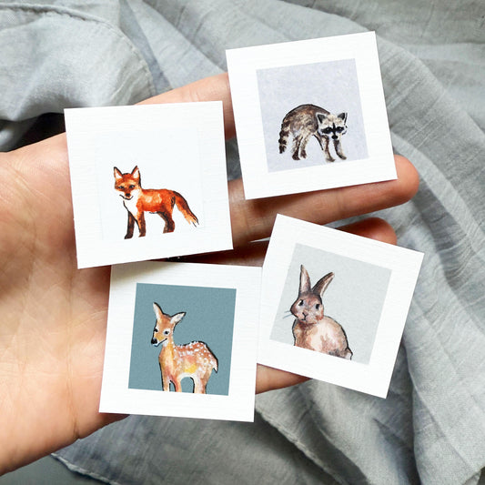 Set of 4 Tiny Woodland Animal Prints