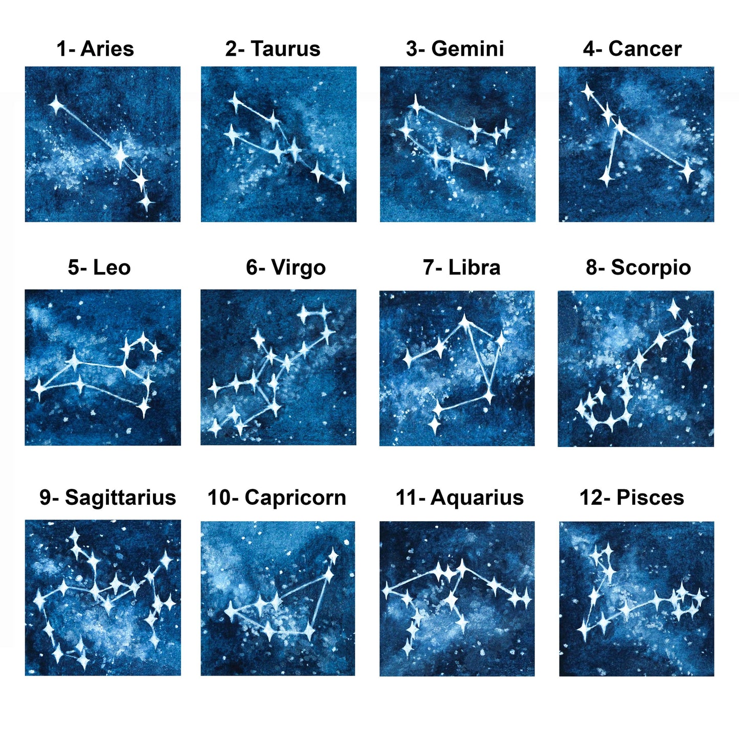Mini 1" Zodiac Constellations Gouache Art PRINTS
