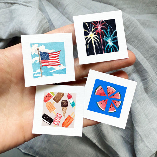 Set of 4 Tiny 4th of July America Prints
