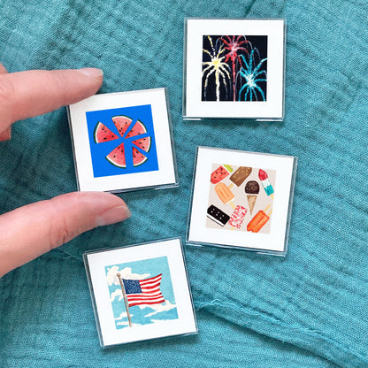 Set of 4 Tiny 4th of July America Prints