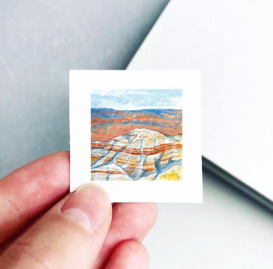 Mini 1" SD Badlands National Park South Dakota USA Roadtrip Tiny Gouache Art PRINT