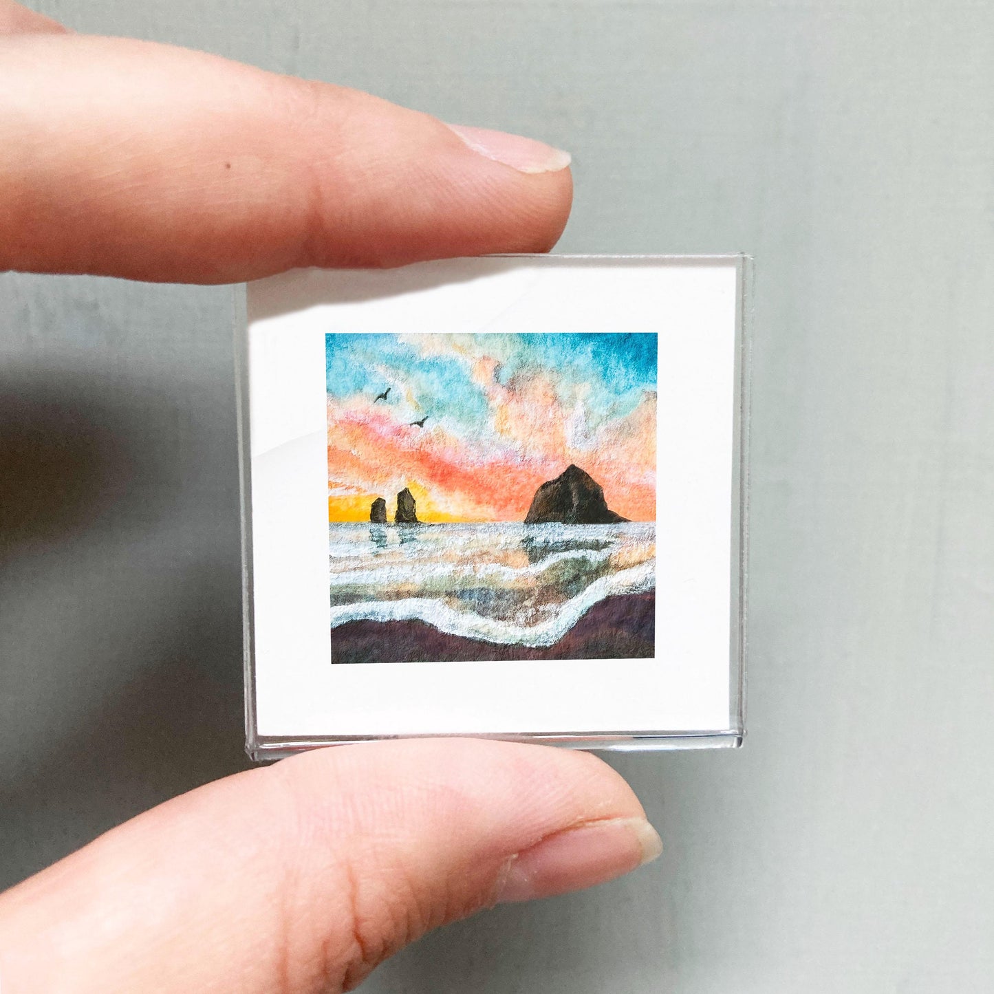 Mini 1" OR Cannon Beach Oregon Coast USA Roadtrip Tiny Gouache Art PRINT