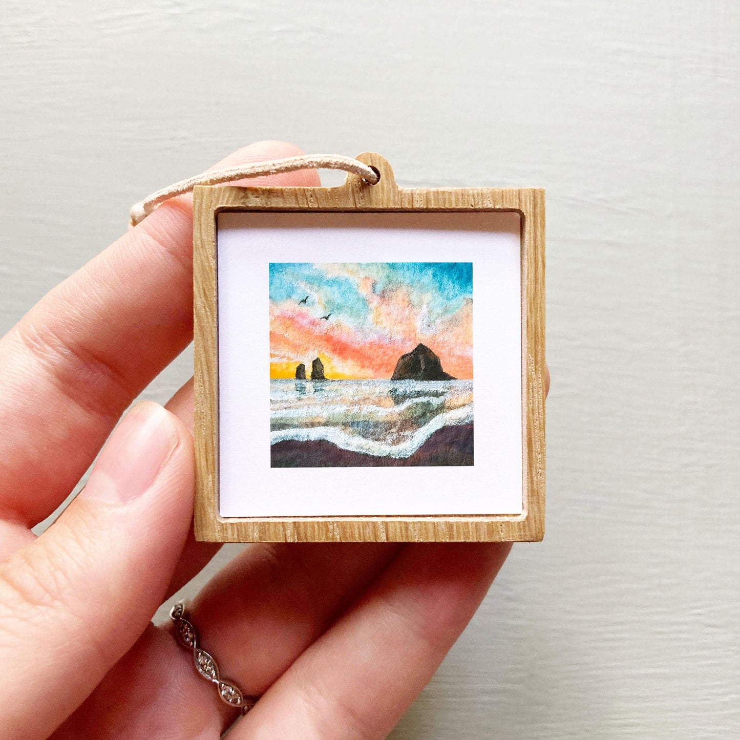 Mini 1" OR Cannon Beach Oregon Coast USA Roadtrip Tiny Gouache Art PRINT
