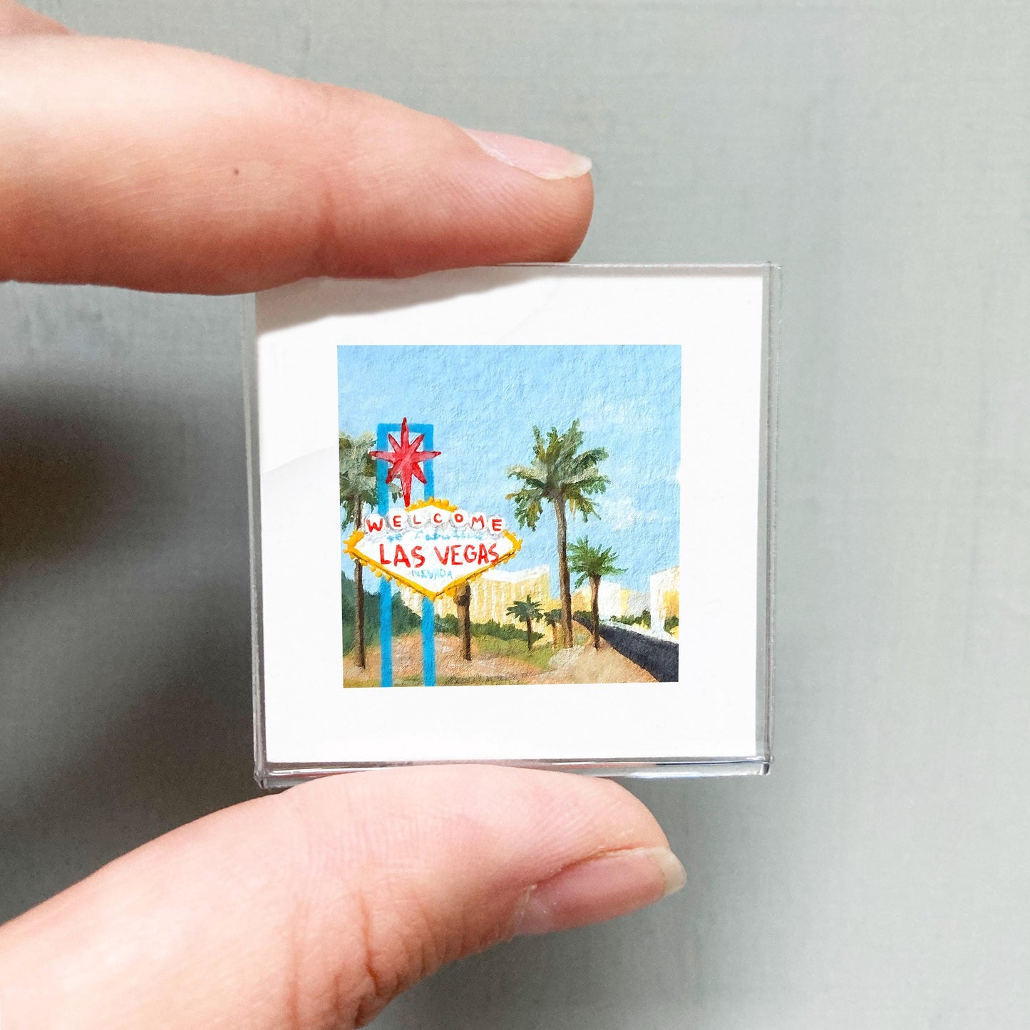 Mini 1" NV Las Vegas Nevada USA Roadtrip Tiny Gouache Art PRINT