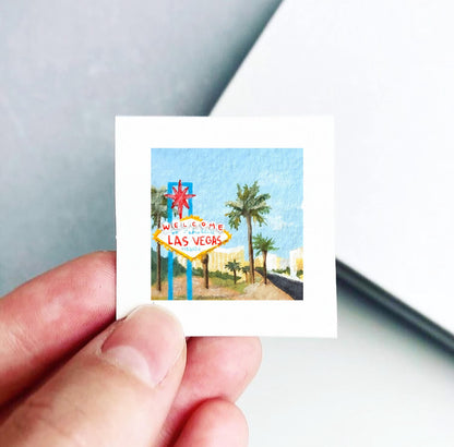 Mini 1" NV Las Vegas Nevada USA Roadtrip Tiny Gouache Art PRINT