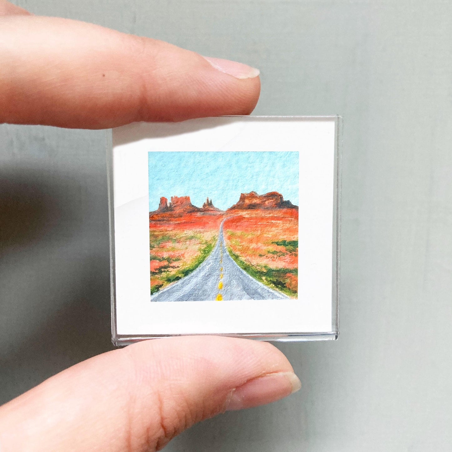 Mini 1" UT Monument Valley Road Utah USA Roadtrip Tiny Gouache Art PRINT