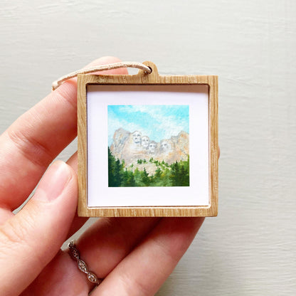 Mini 1" SD Mount Rushmore South Dakota USA Roadtrip Tiny Gouache Art PRINT