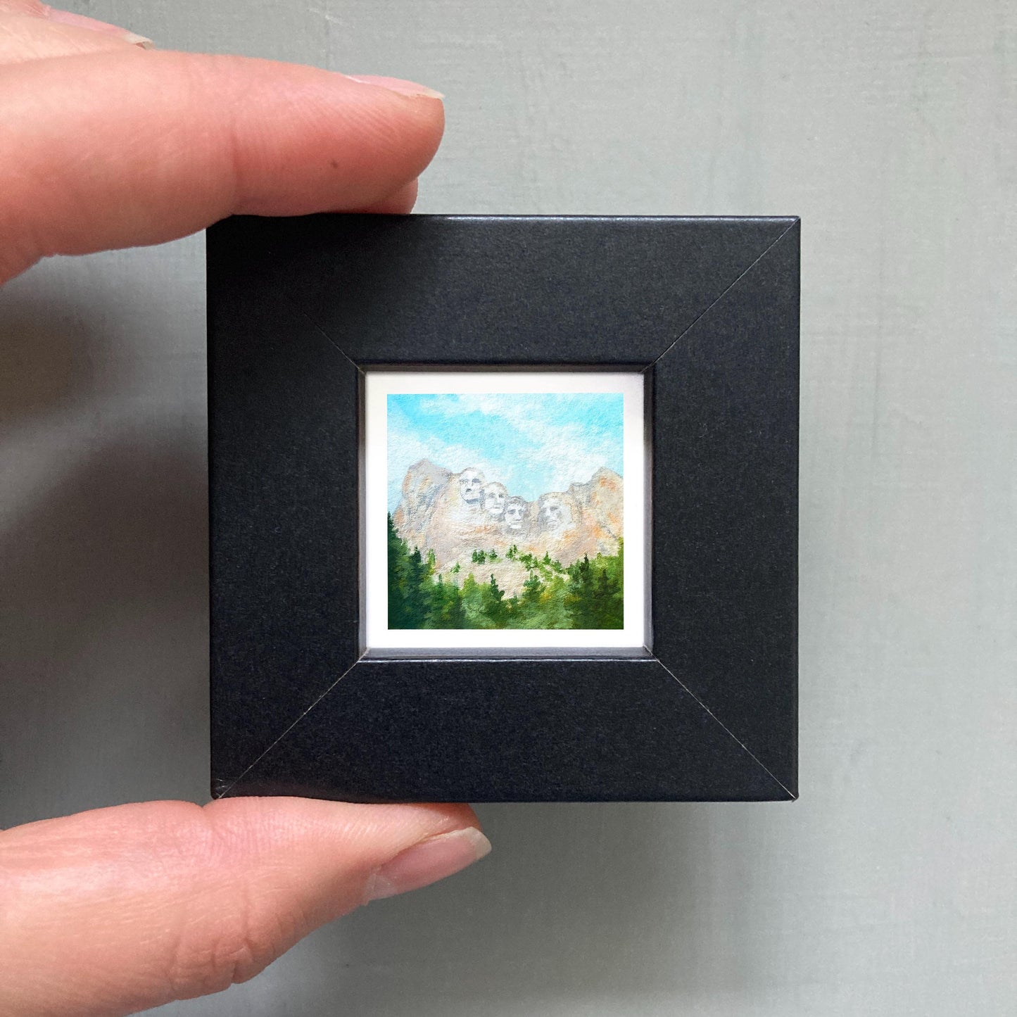 Mini 1" SD Mount Rushmore South Dakota USA Roadtrip Tiny Gouache Art PRINT