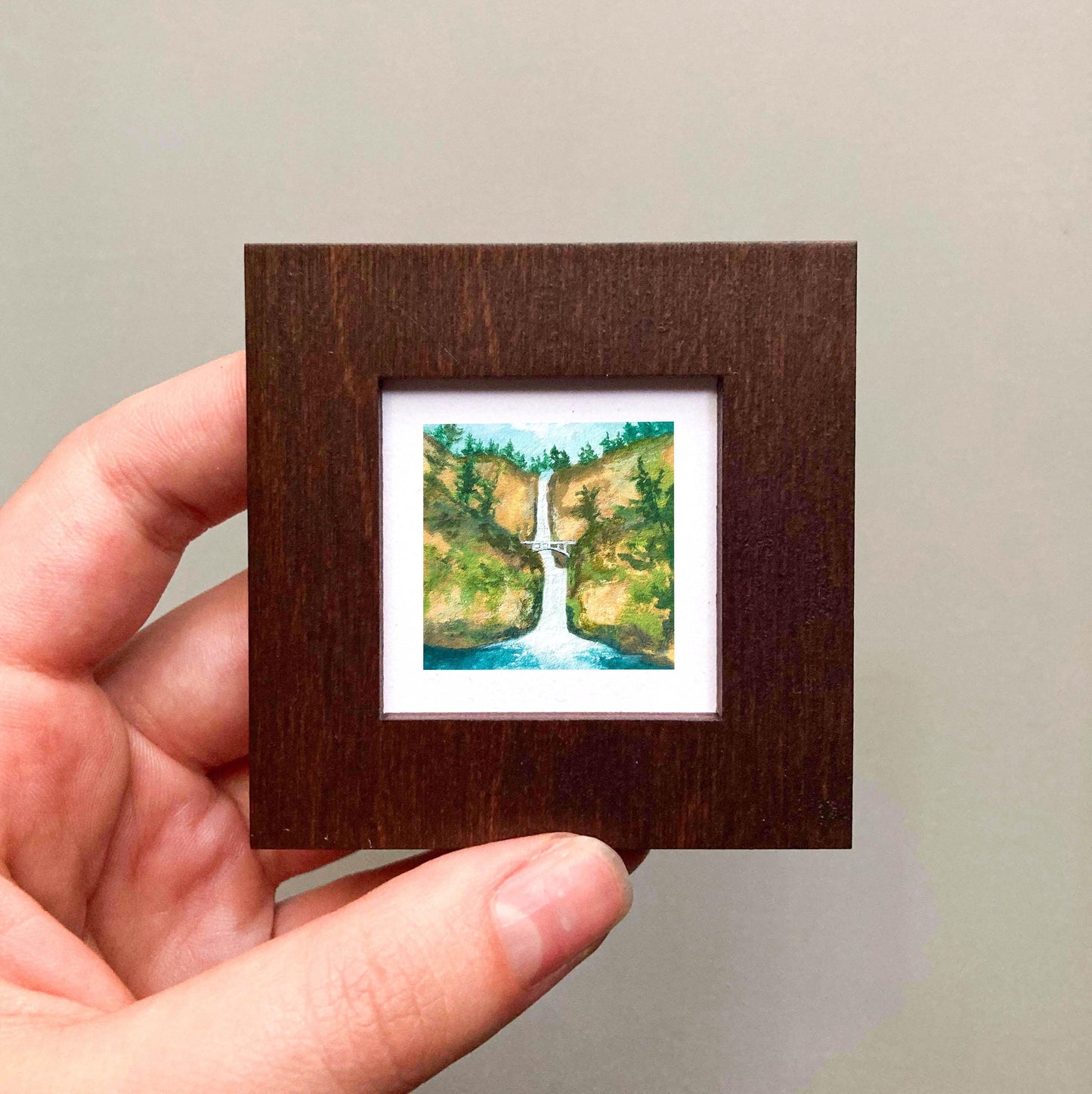 Mini 1" OR Multnomah Falls Oregon USA Roadtrip Tiny Gouache Art PRINT