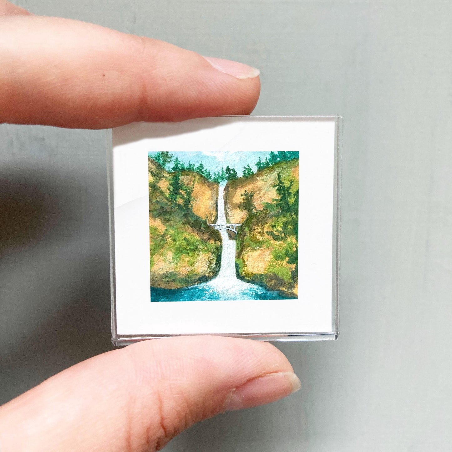 Mini 1" OR Multnomah Falls Oregon USA Roadtrip Tiny Gouache Art PRINT