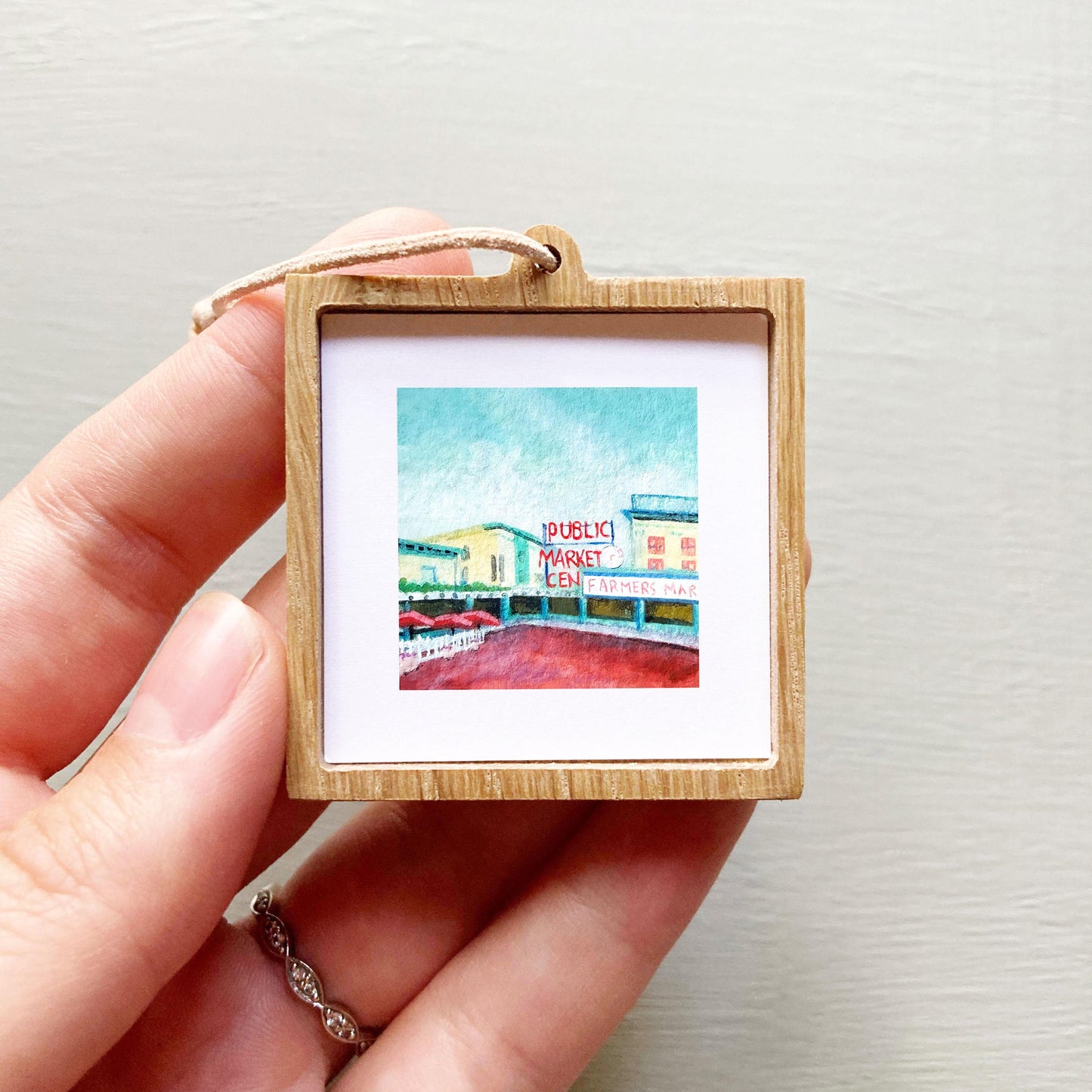 Mini 1" WA Pike Place Market Seattle WA USA Roadtrip Tiny Gouache Art PRINT