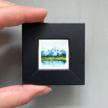 Mini 1" WY Grand Tetons National Park Wyoming USA Roadtrip Tiny Gouache Art PRINT