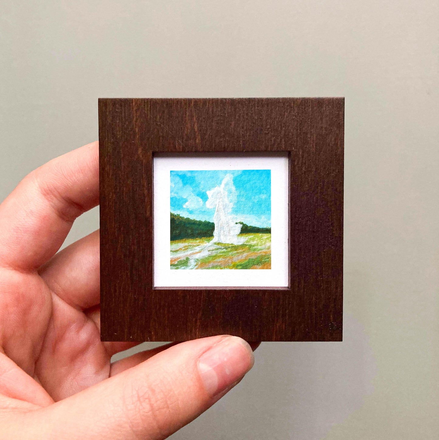 Mini 1" WY Old Faithful Yellowstone National Park Wyoming USA Roadtrip Tiny Gouache Art PRINT