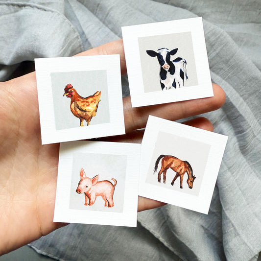 Set of 4 Tiny Farm Animal Prints