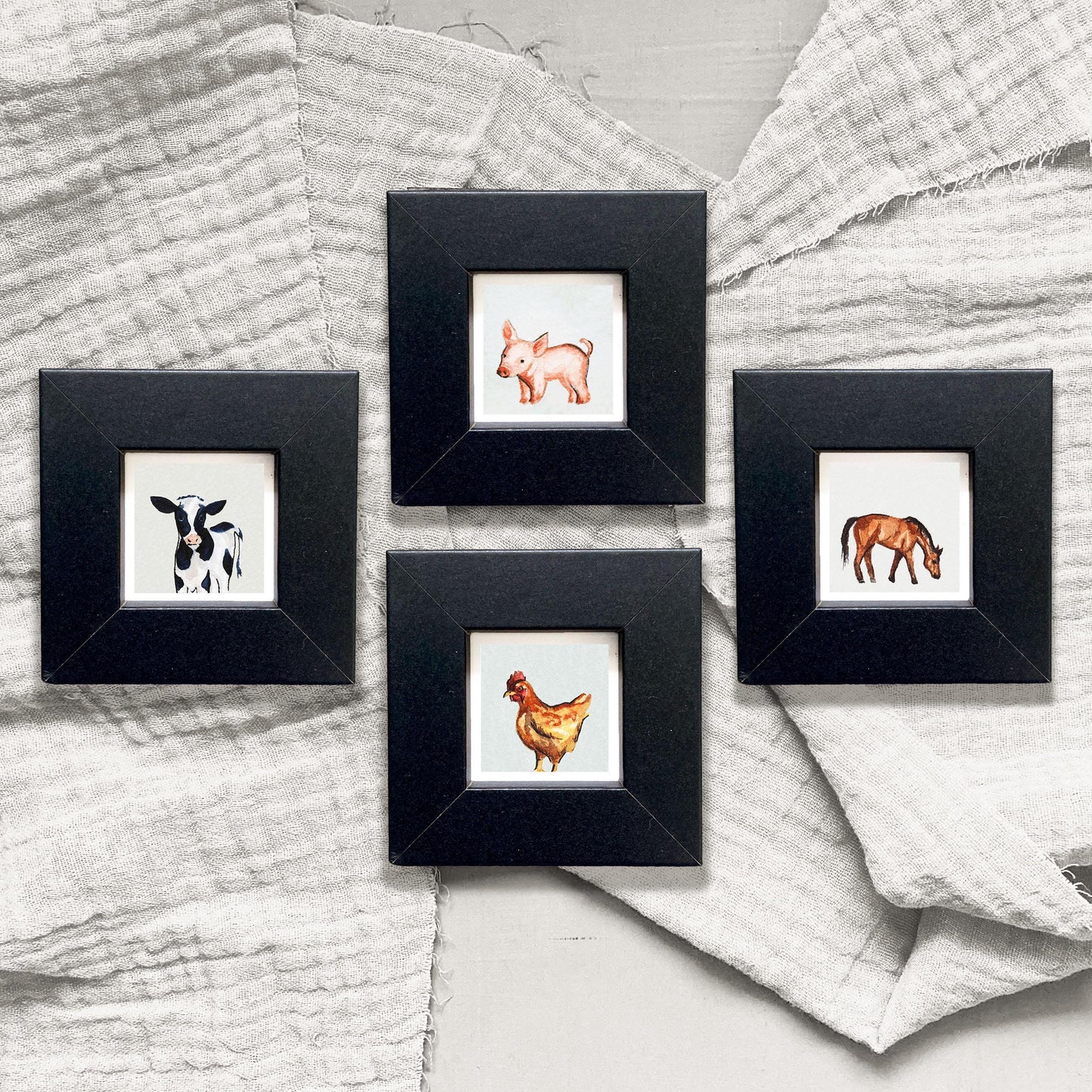 Set of 4 Tiny Farm Animal Prints