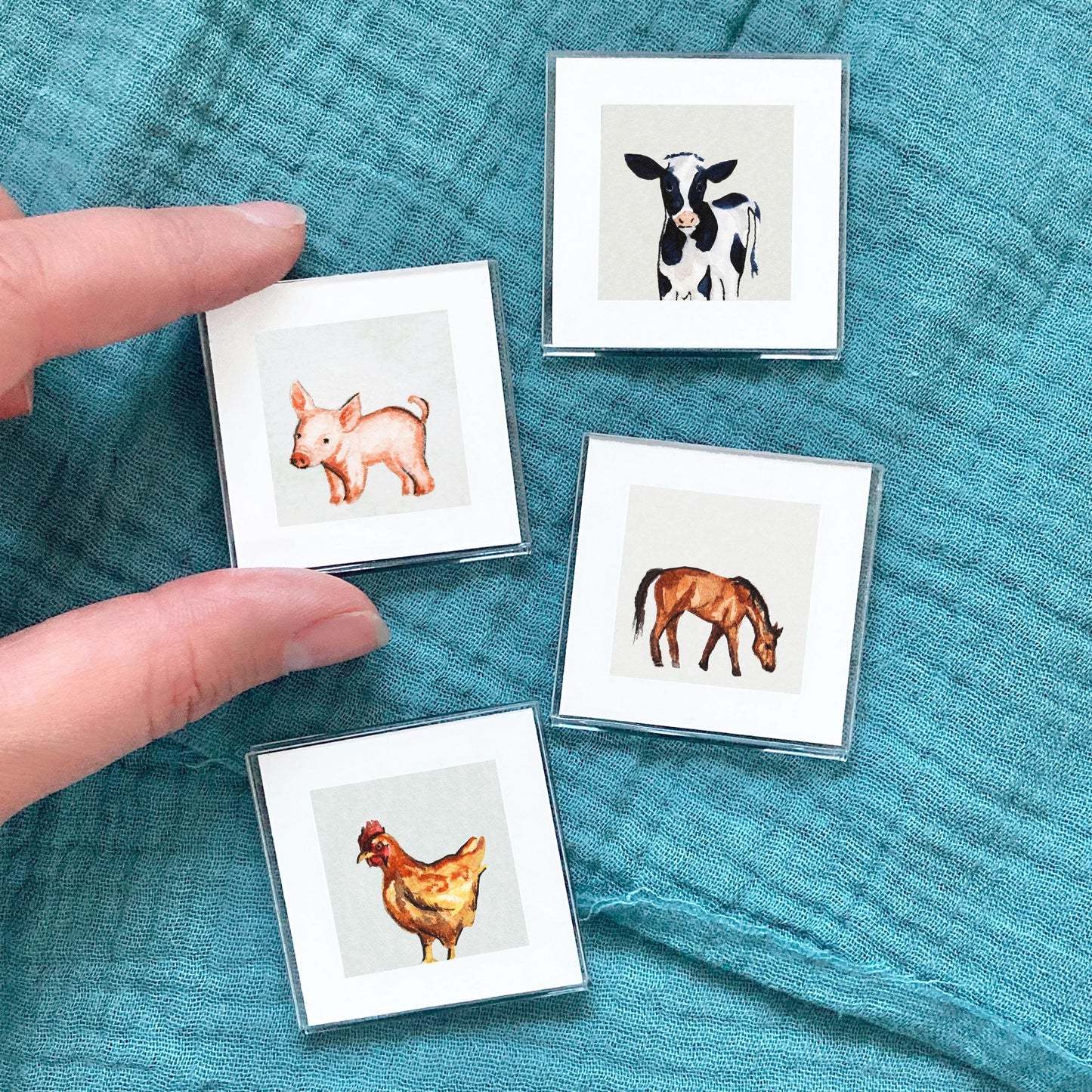 Set of 4 Tiny Farm Animal Prints