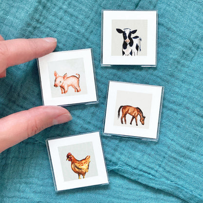 Set of 4 Tiny Farm Animal Prints