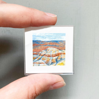 Mini 1" SD Badlands National Park South Dakota USA Roadtrip Tiny Gouache Art PRINT