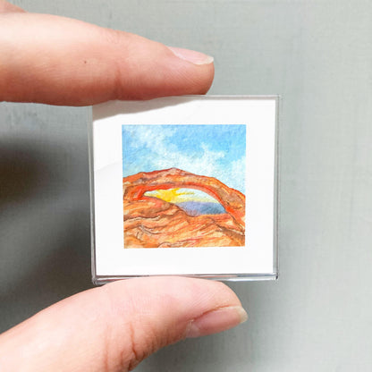 Mini 1" UT Canyonlands Mesa Arch National Park USA Roadtrip Tiny Gouache Art PRINT