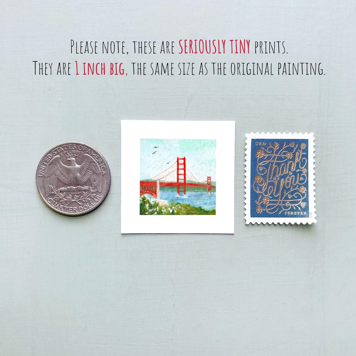 Mini 1" CA Golden Gate Bridge San Francisco USA Roadtrip Tiny Gouache Art PRINT