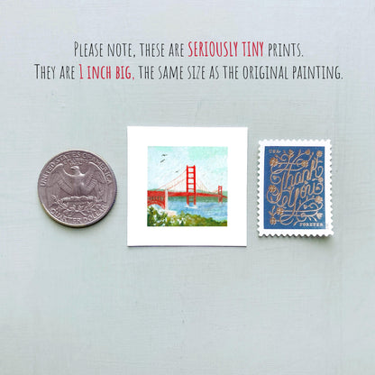 Mini 1" CA Golden Gate Bridge San Francisco USA Roadtrip Tiny Gouache Art PRINT