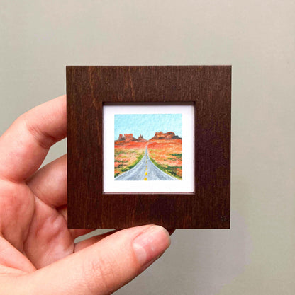 Mini 1" UT Monument Valley Road Utah USA Roadtrip Tiny Gouache Art PRINT