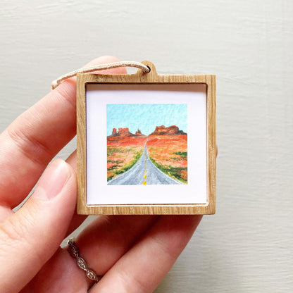 Mini 1" UT Monument Valley Road Utah USA Roadtrip Tiny Gouache Art PRINT