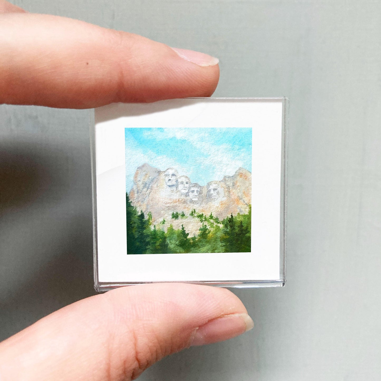 Mini 1" SD Mount Rushmore South Dakota USA Roadtrip Tiny Gouache Art PRINT