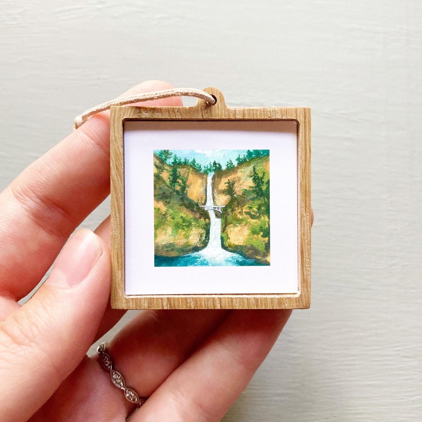 Mini 1" OR Multnomah Falls Oregon USA Roadtrip Tiny Gouache Art PRINT