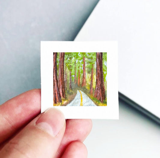 Mini 1" CA Redwoods National Park California USA Roadtrip Tiny Gouache Art PRINT